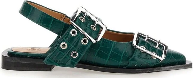 Ganni Double-Buckle Slingback Flat Shoes