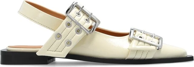 Ganni Egret Pointed Toe Buckle Ballerinas