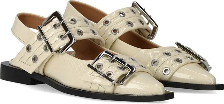 Ganni Egret Slingback Ballet Flat Shoe With Buckles - Image 2