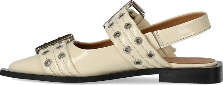 Ganni Egret Slingback Ballet Flat Shoe With Buckles - Image 3