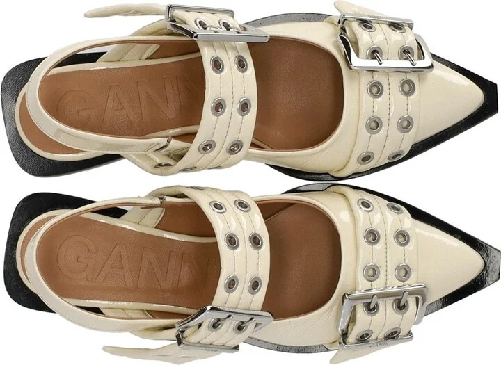 Ganni Egret Slingback Ballet Flat Shoe With Buckles - Image 5