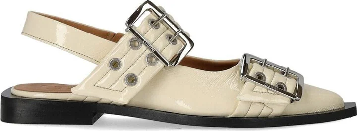Ganni Egret Slingback Ballet Flat Shoe With Buckles