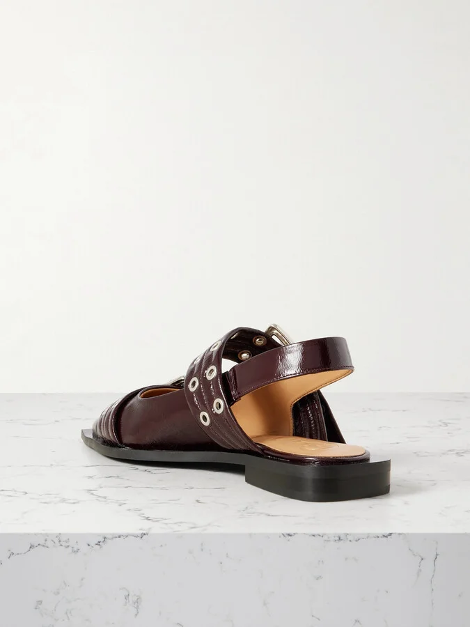 GANNI - Embellished Glossed Recycled Point-toe Slingback Flats - Burgundy - Image 3