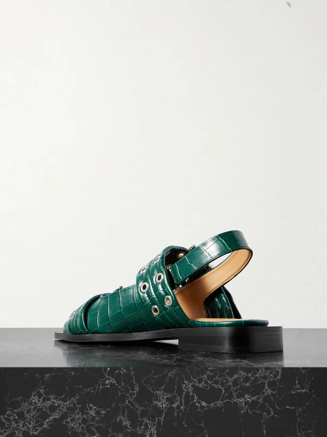 GANNI - Embellished Glossed Recycled Point-toe Slingback Flats - Green - Image 3