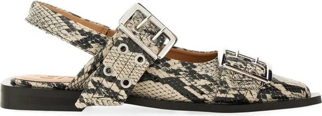 Ganni Embossed Buckled Ballerinas