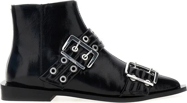 Ganni Eyelet-Detailed Buckle Ankle Boots