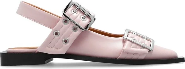 Ganni Eyelet Detailed Buckle Ballerinas