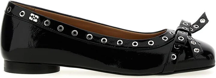 Ganni 'Eyelets Bow' Ballet Flats
