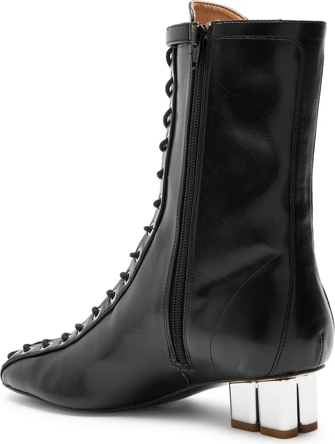 Ganni Eyelets Lace-up Faux Leather Ankle Boots - Image 2