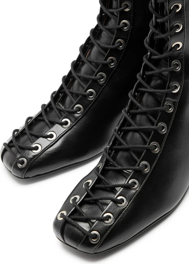 Ganni Eyelets Lace-up Faux Leather Ankle Boots - Image 3