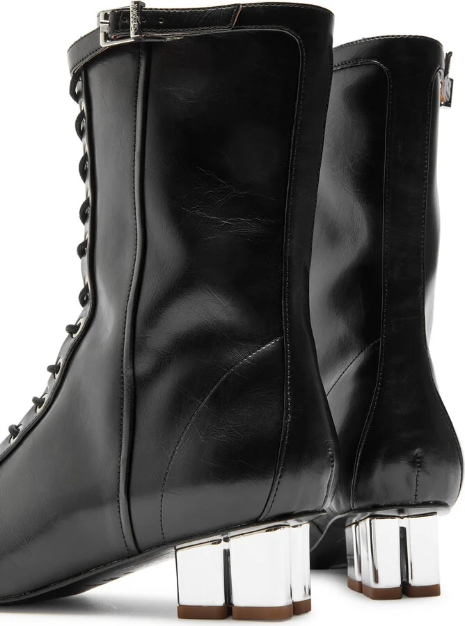 Ganni Eyelets Lace-up Faux Leather Ankle Boots - Image 4