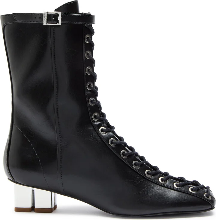 Ganni Eyelets Lace-up Faux Leather Ankle Boots