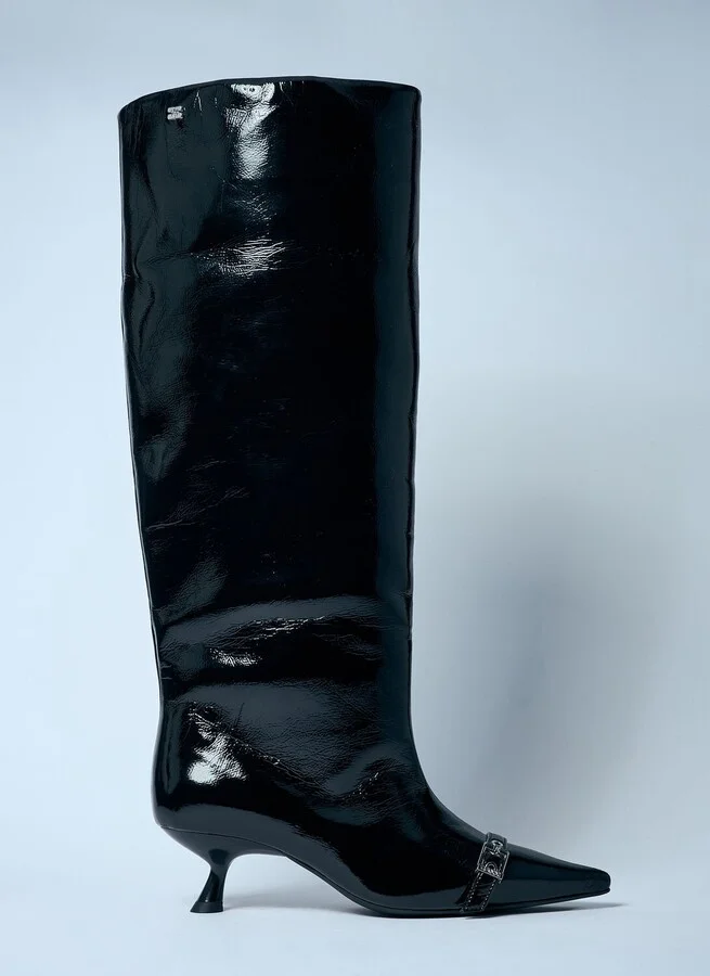 GANNI Eyelets Slouchy High Shaft Boots - Woman Boots Black Eu - 36