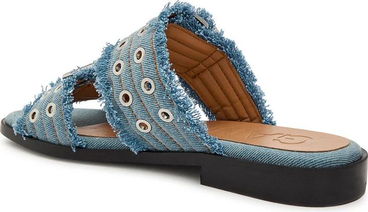Ganni Feminine Buckle Ballerina Denim Sliders - Image 2