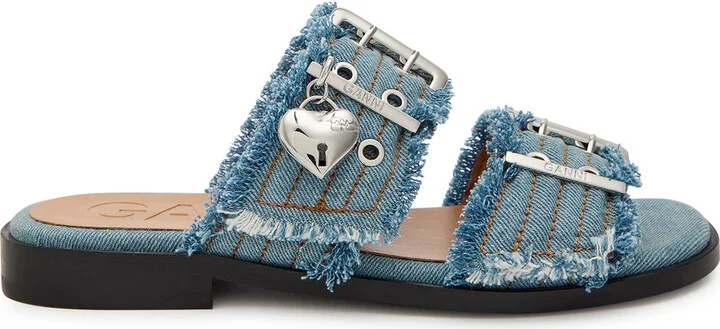 Ganni Feminine Buckle Ballerina Denim Sliders
