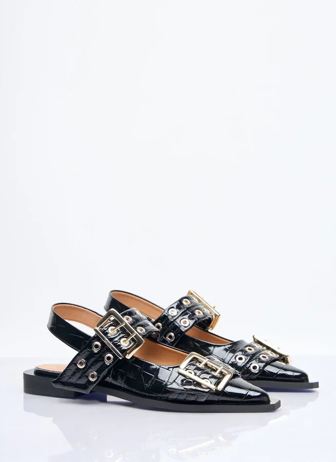 Ganni Feminine Buckle Ballerina Flats - Woman Flats Black Eu - 36 - Image 3