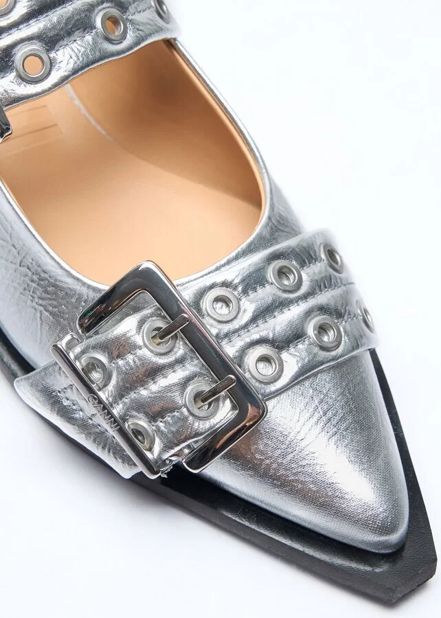 GANNI Feminine Buckle Ballerina Flats - Woman Flats Silver Eu - 40 - Image 2