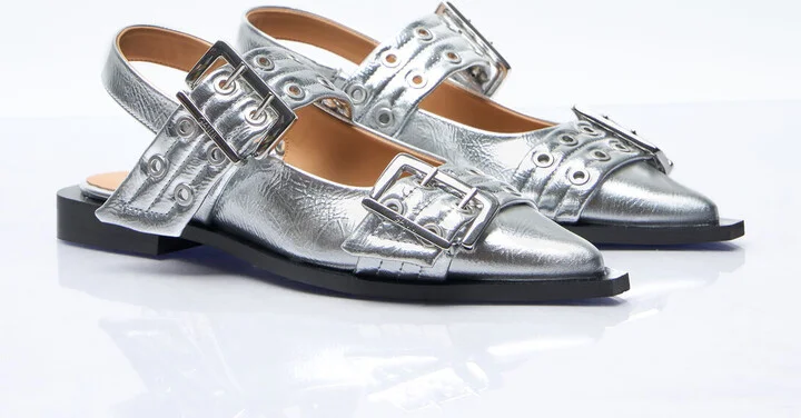 GANNI Feminine Buckle Ballerina Flats - Woman Flats Silver Eu - 40 - Image 3