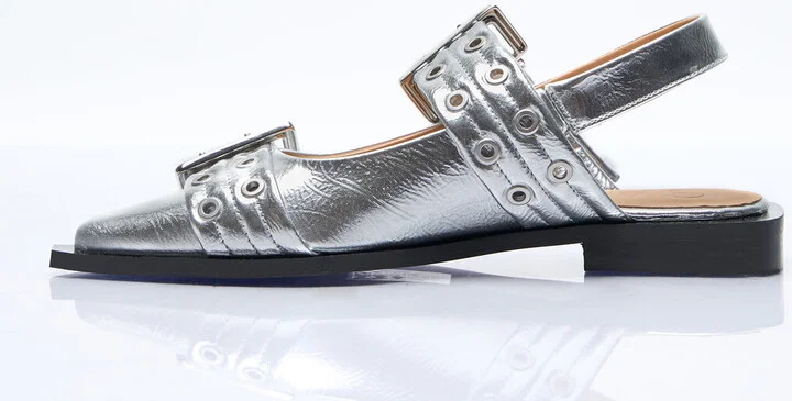 GANNI Feminine Buckle Ballerina Flats - Woman Flats Silver Eu - 40 - Image 4