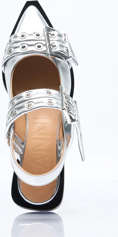 GANNI Feminine Buckle Ballerina Flats - Woman Flats Silver Eu - 40 - Image 7