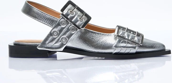 GANNI Feminine Buckle Ballerina Flats - Woman Flats Silver Eu - 40
