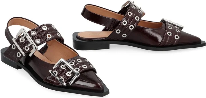 Ganni Feminine Buckle Eco-Leather Slingback Pumps - Image 3