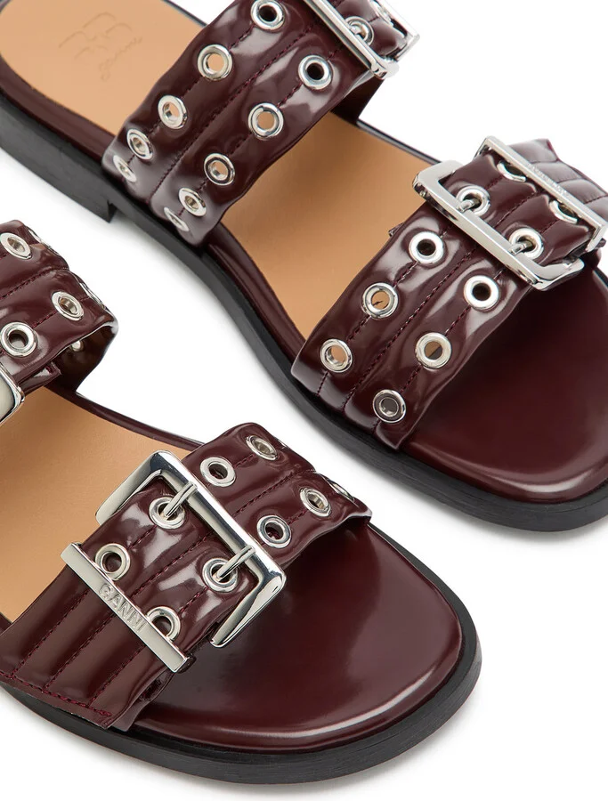 Ganni Feminine Buckle Faux Leather Sliders - Image 3