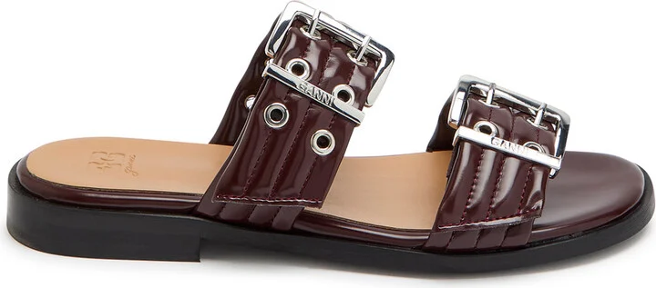 Ganni Feminine Buckle Faux Leather Sliders