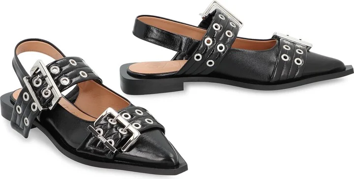 Ganni Feminine Buckle Faux Leather Slingback Pumps - Image 3