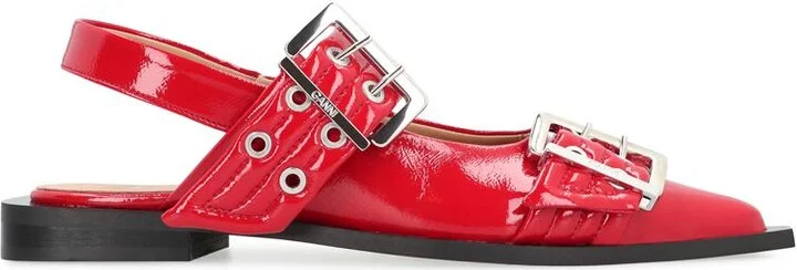 Ganni Feminine Buckle Faux Leather Slingback Pumps