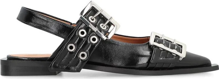 Ganni Feminine Buckle Faux Leather Slingback Pumps