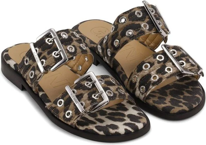 Ganni Feminine Buckle Leopard Print Sandals - Image 4