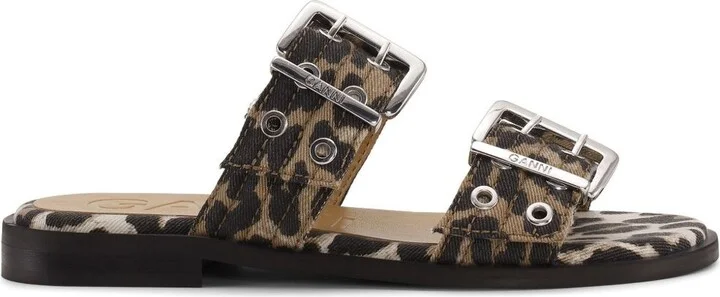 GANNI Feminine Buckle Leopard Print Sandals
