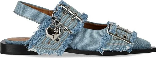 Ganni Feminine Slingback Denim Flat Shoes