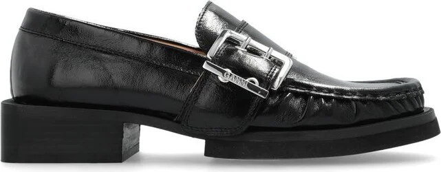 Ganni Gathered Seam Buckle Detailed Loafers