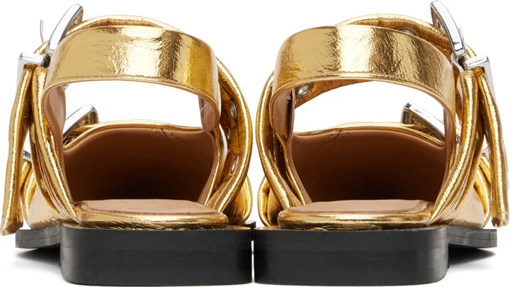 GANNI Gold Feminine Buckle Ballerina Flats - Image 2