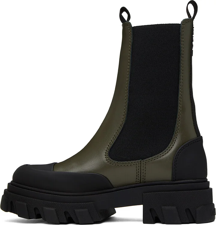 GANNI Green Leather Chelsea Boots - Image 3
