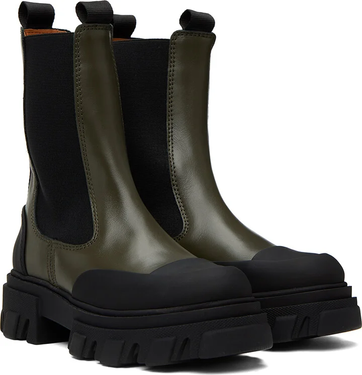 GANNI Green Leather Chelsea Boots - Image 4