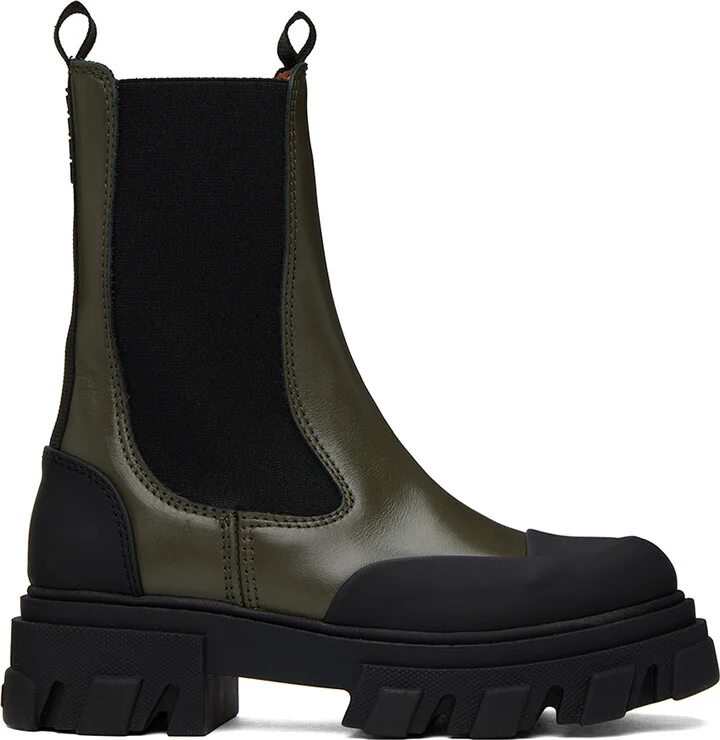 GANNI Green Leather Chelsea Boots