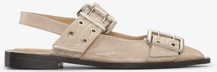 Ganni Grey Feminine Buckle Ballerinas - Image 2