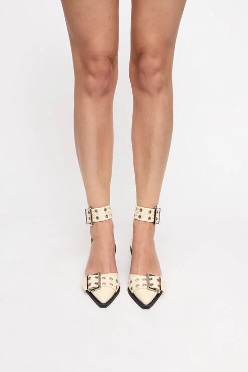 Ganni Ivory Feminine Buckle Open Cut Pumps