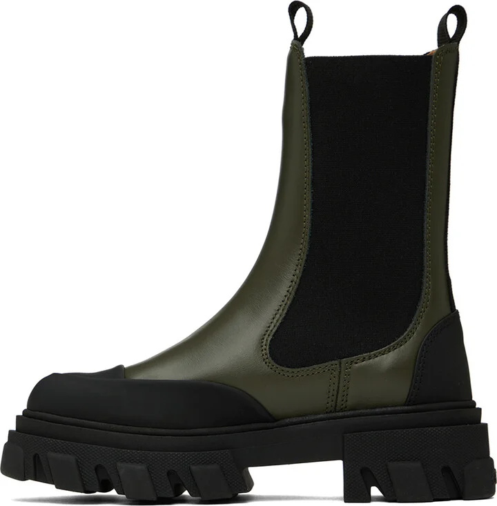 GANNI Khaki Cleated Mid Chelsea Boots - Image 3