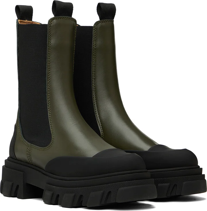 GANNI Khaki Cleated Mid Chelsea Boots - Image 4
