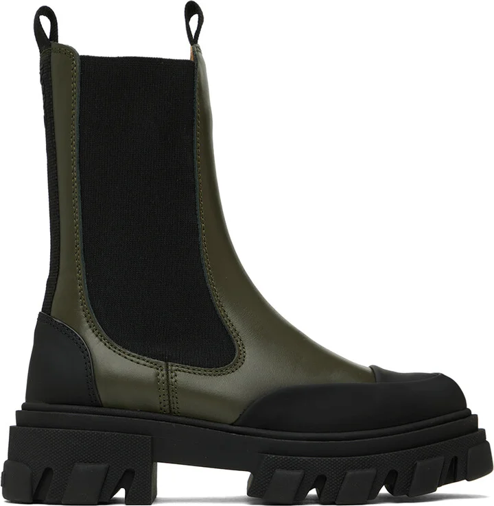 GANNI Khaki Cleated Mid Chelsea Boots