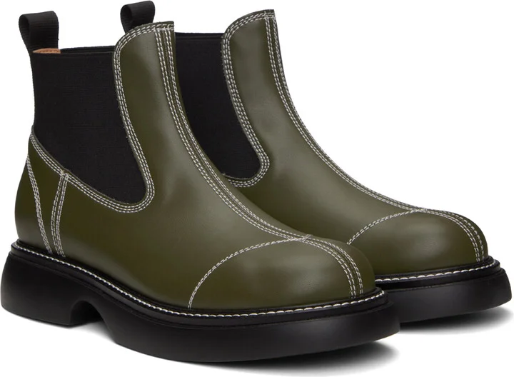 GANNI Khaki Everyday Chelsea Boots - Image 4