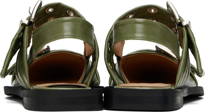 GANNI Khaki Feminine Buckle Ballerina Flats - Image 2