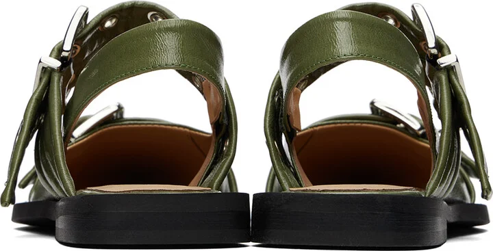 GANNI Khaki Feminine Buckle Ballerina Flats - Image 2