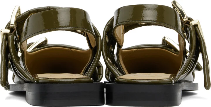 GANNI Khaki Feminine Buckle Flats - Image 2