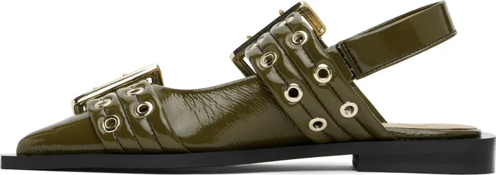GANNI Khaki Feminine Buckle Flats - Image 3