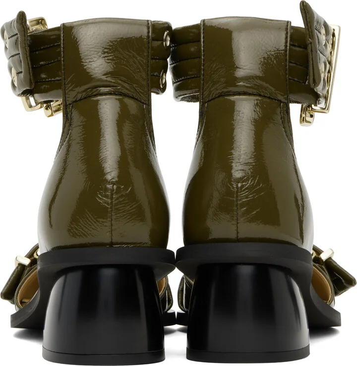 GANNI Khaki Feminine Buckle Open Cut Heels - Image 2